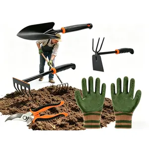 A Set of Gardening Tools 4-Piece Outdoor Shovel Set Plus A Pair Of Gloves Includes a 2-in-1 Cultivator and Tiller Outdoor Hand Rake, and Garden Trowel Ideal for Weeding or Digging Perfect Gardening Gifts for Christmas Father's Day and Birthdays