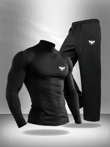 Men's Black 'Eagle Occult' Dark Techwear Fitness Sportswear Tracksuit Set - Men's Gym and Street Set | Perfect for Men's Gym Sportswear, Techwear Fans, and Casual Outdoor Activities