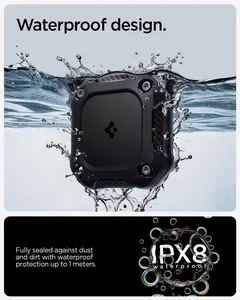 Spigen Tough Armor IP Designed for AirTag 2nd Gen (2026) & 1st Gen Waterproof Case Cover Holder Adhesive Mount for Outdoor Activities Sports Equipment and More (Device Not Included) - Black (4 Pack)
