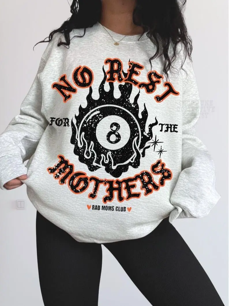 Mother Sweatshirt Trendy 8 Ball Mother No Rest Lucky Mama Shirt Vintage Flames Rad Mom Club Moto Edgy Crewneck Grunge Aesthetic Streetwear