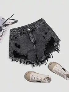 Women's Denim Shorts, Casual Fashionable Shorts, Fashion Casual Basic Ripped Short Jeans for Daily Outdoor Wear, Ladies Bottoms for Summer
