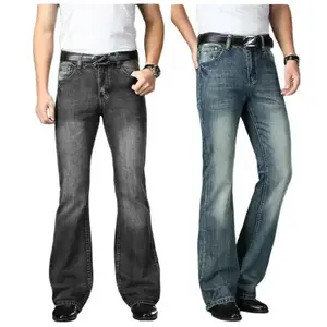 Men's Flared Jeans Classic Bootcut Denim Trousers with Zip Pocket Beige & Black Streetwear Style