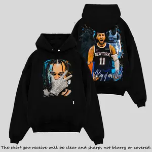 Jalen Brunson King Of New York Graphic Hoodie, Basketball Player Fan Pullover Sweatshirt, Black Oversized Streetwear Hoodie, Vintage Court Style Sports Apparel, Gift For Basketball Fans Men Women