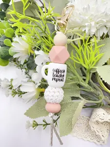Teacher's Day Silicone & Metal Keychain for Gift, Trendy Cute Keychain, Creative Coffee Cup Pom Pom Beaded Bracelet, Gift for Teacher
