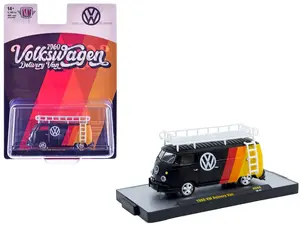 1960 Volkswagen Delivery Van Black with Stripes and White Roof Rack Limited Edition 1/64 Diecast Model Cars by M2 Machines