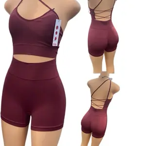 Women's 2-Piece Lucky You Yoga Set - Cross-Back Smoothing Sports Bra & Lifting Workout Shorts size large