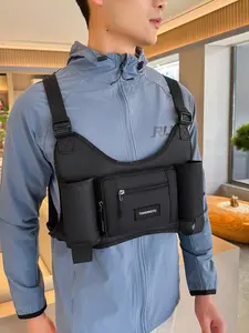 Men's Fashion Chest Harness Backpack, Multi-Pocket Functional Bag with Side Pouch for Water Bottle, Phone, Keys, Outdoor Sports, Street Style, Versatile Bag