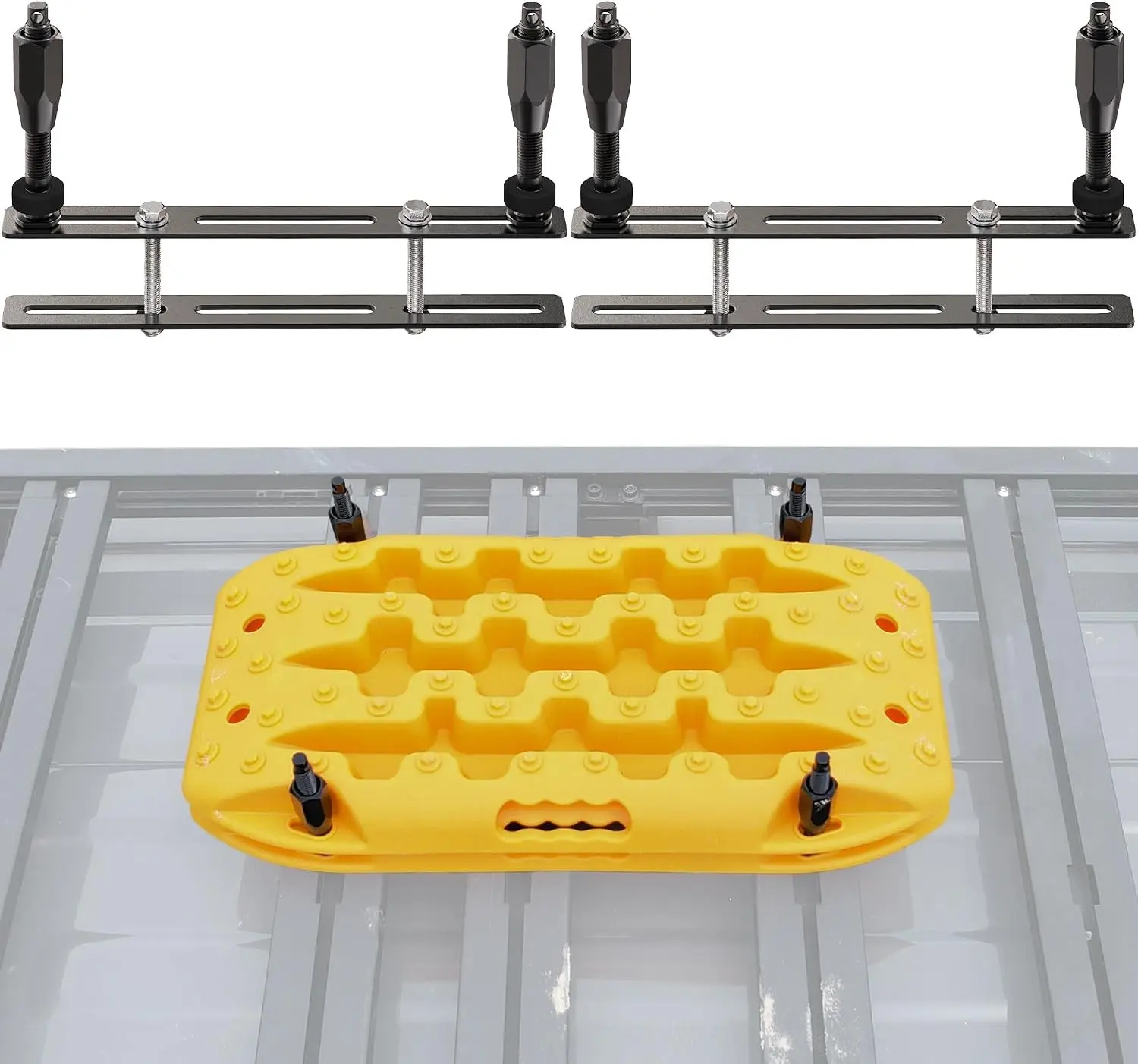 Recovery Board Mount Kit, Universal Bracket for Traction Tracks, Adjustable DIY Lockable Pin Set for Roof Rack, Crossbar & Cargo Basket