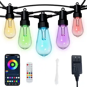 50FT  Outdoor String Lights, Color Changing ST48 Multi-color LED Patio Lights with  Sync, Magic Lantern App & Remote, IP65  Shatterproof Outdoor Lights for Cafe Bistro Backyard