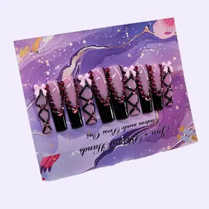 Bling French Tip Long Square - Pink/Black Gel