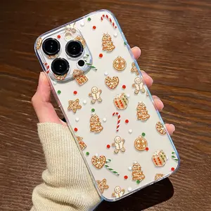 Transparent Christmas Gingerbread Man Phone Case, Anti-Drop Tpu Cover for Apple & Samsung Models, Perfect Gift for Women & Teens