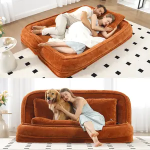 Chenille 2-Seat 2-in-1 Extra Large Floor Loveseat - Lazy Sofa for Humans & Pets, 5 Adjustable Positions, Plump Pillow, Sit or Lie Down Functionality