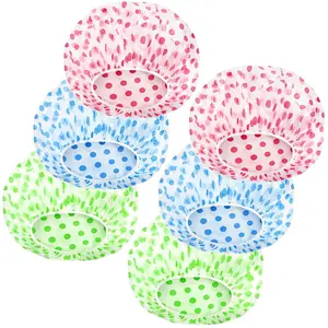 Shower Cap,  Shower Hat Bath Caps,  with Elastic Band Hair Hat for Men Women Ladies  Salon, Coloful Dotted, 6 Packs
