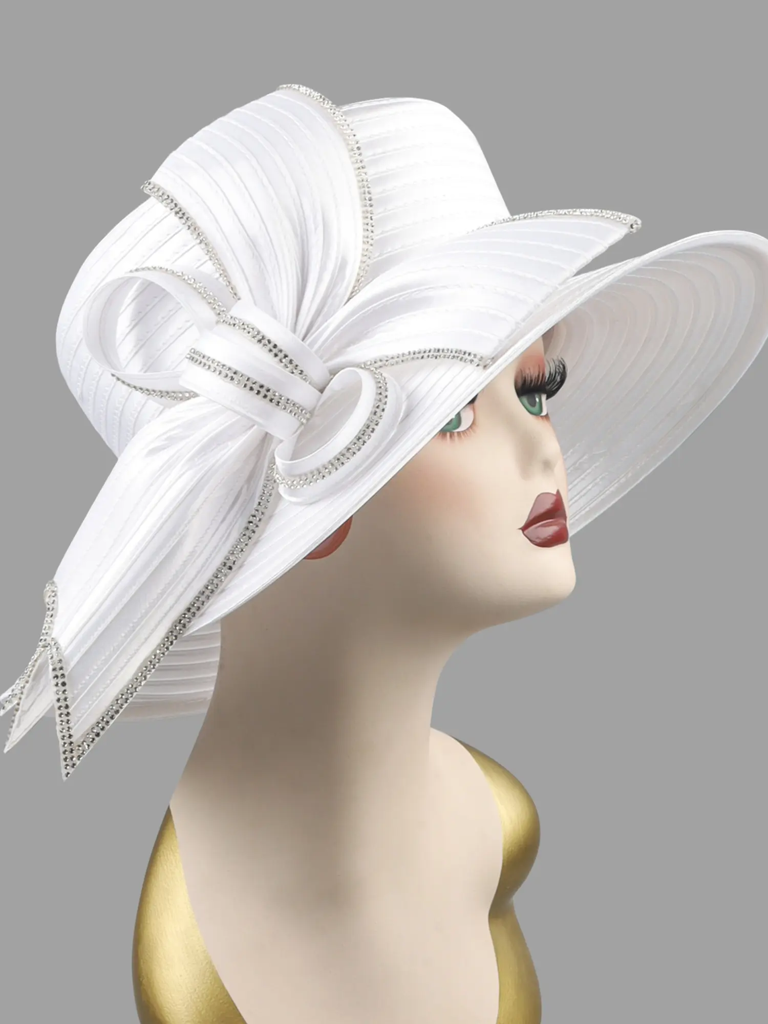 White Rhinestone Feather Mesh Bow Organza Dressy Kentucky Derby Church Hat Women SF05( White ) Kentucky Derby Hat, Church Hat, Wedding Hat  main image 4