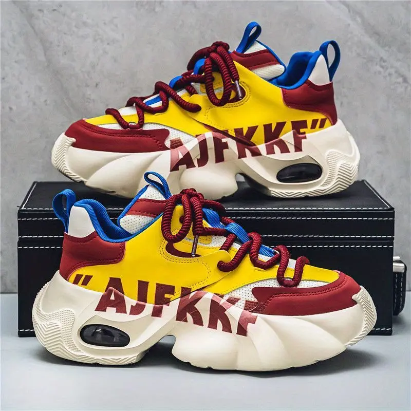Men's Sneakers, Chunky Platform Low-Top with Breathable Mesh and Non-Slip Rubber Sole, Streetwear with Lettering Accents for Sneaker Collectors, Eva, Casual