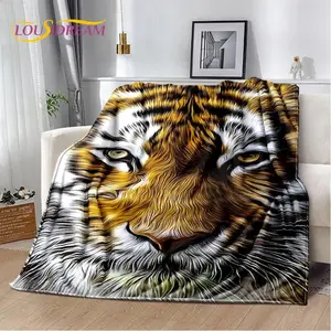 Sabretooth Tiger Cartoon Throw Blanket – Soft Plush Flannel Blanket for Sofa, Bed, Living Room, Picnic