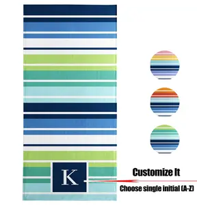 Personalized Beach Towels Pastel Stripe Custom Initial Pool Towel Microfiber Standard Size Easter Gifts for Kids