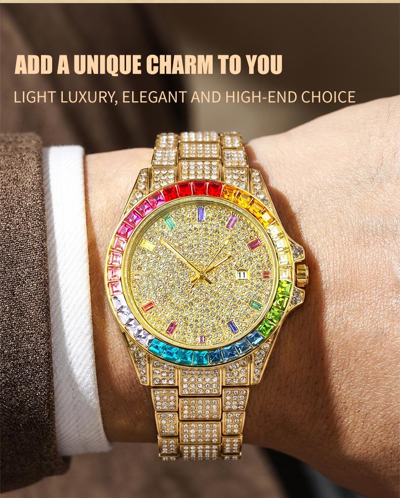 Men's Multifunctional wristwatch Luxury Rhinestone Embellished  QuartzWatch Rainbow Crystal Chronograph  with Gift Box Included Fashion Timeless ClassicWatch Flash Sale -Fashionable