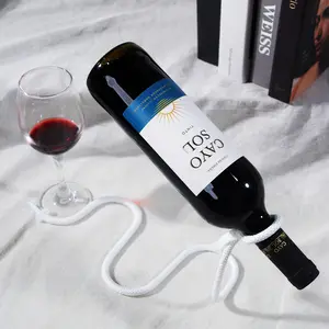 Anti-Gravity Wine Holder Bottle Utensils Antique Bronze Rack with Invisible Suspension Ropes & Industrial-Grade Chains for Heavy Magnums