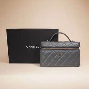Pre-owned CHANEL Lambskin Crossbody Bags Quilted Metal Vanity Case With Chain Grey