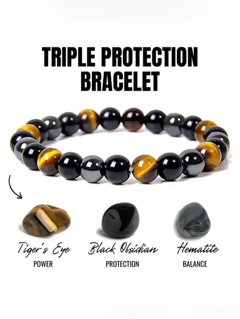 Crystal Beaded Bracelets for Women and Men - Tiger Eye, Obsidian, Black Tourmaline Jewelry for Banquet Party - Money Attraction, Good Luck, Protection Bracelet Encouragement Gift for Her couple bracelet Daily Wear summerwins FathersDayGift