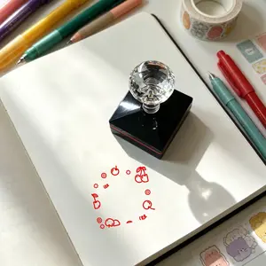 Crystal Handle Automatic Ink Stamp, Floral Fruit Halo Border Decorative Stamp, Suitable for Scrapbooks, Planners, Handmade Crafts, Journal Lovers