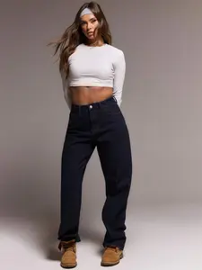 Indigo Wash Straight Leg Jeans, Spring 90's Y2k Streetwear Casual Concert Chic Summer