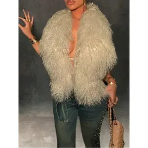 Women's Sexy Backless Faux Fur Vest Jacket With Deep V-Neck And Tie Back, Suitable For Autumn/Winter