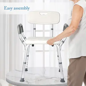 【Christmas Gift】Heavy Duty Shower Chair with Back and Padded Arms, Slip Resistant Design, 350 lb Capacity, Adjustable Height, Inside Shower Use