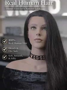 VIGGIO 100% Human Hair Training Mannequin Head, Black, Realistic Shoulders, Bleach & Dye Safe, 25″, for Professionals