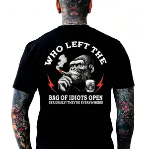 Who Left The Bag Of Idiots Open Funny Sarcastic Monkey T-shirt Streetwear Casual Menswear Round Neck Shortsleeve Top Made In USA  tee shirts men