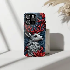 Mythical 3D Stag Phone Case 🦌 Striking Red Antler Winter Cover for iP Phone 15, 14, 13, 12, 11 Pro Max, Plus, X, XR, XS