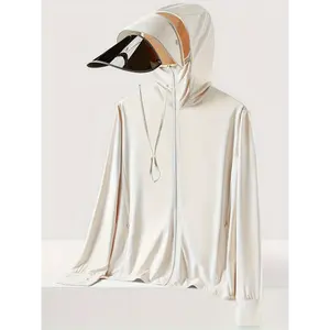 Sun-protective Clothing With Detachable Hat Brim For Men And Women, UV Protection, Viscose Breathable Skin Clothing, Sports Windbreaker Jacket