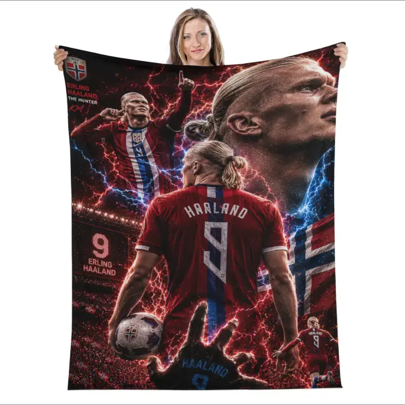 Sport Star Football E-Erling Haaland Soft Warm Flannel Blanket Art For Bedroom Wall Living Room Decor Bed Picnic Office Gift