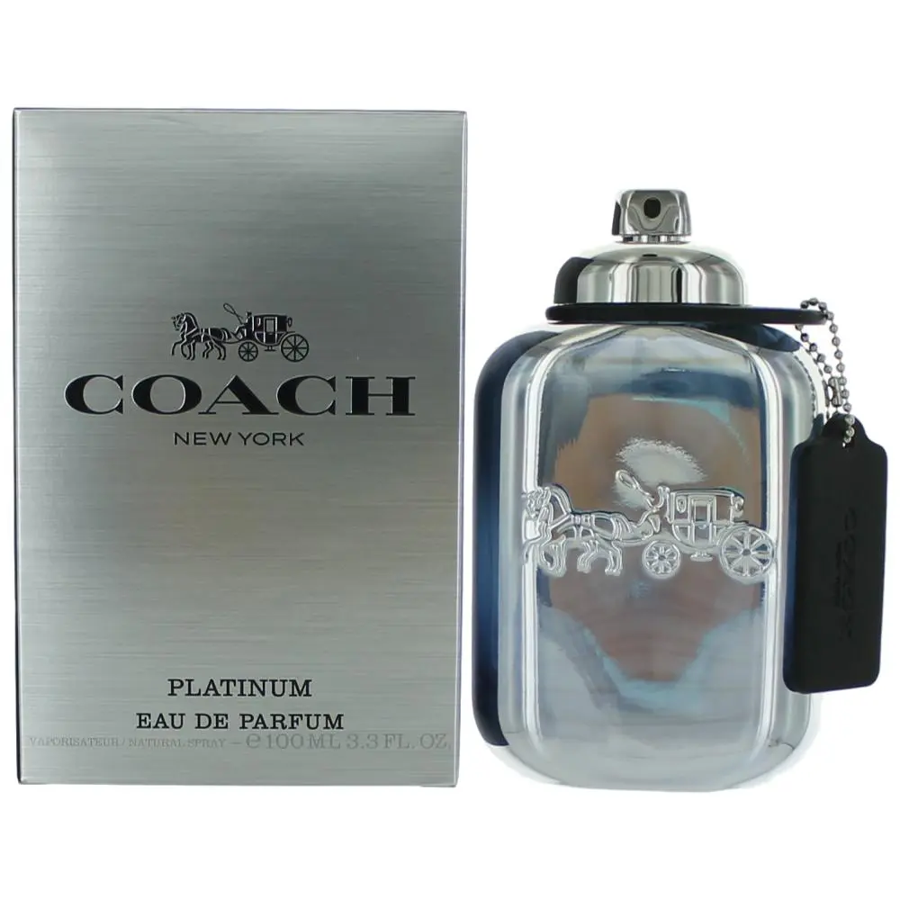Coach Men's Platinum Eau de Parfum, Fresh Woody Oriental Men's Fragrance with Pineapple, Vanilla, Amber Wood, 3.3 oz Cologne Spray, Amber Wood Vanilla Eau De Parfum Men's Fragrance