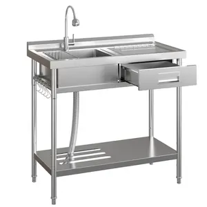 [FLASH SALE] Garvee 20"D X 40"W X 39"H Commercial Stainless Steel Utility Sink Freestanding Single Bowl Kitchen Sink with Cold & Hot Water Faucet Laundry Room Garage Rust-Resistant