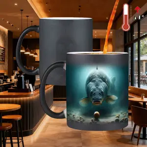 Magic Color Changing Fish Mug, Heat Sensitive Carp Coffee Cup, Novelty Fisherman Gift for Dad & Grandpa Perfect Father's Day Gift