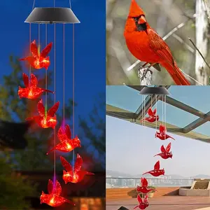 Solar-Powered Cardinal Wind Chimes for Outdoor - Red Bird Chime Light,Hanging Lights for Home Patio Garden Decor,Unique Gifts for  Birthday Holiday