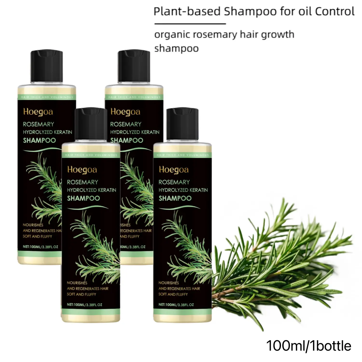 【4 Bottles】Rosemary Shampoo With Hydrolyzed Keratin Promotes Hair Growth Controls Oil Dandruff Soothes Scalp lrritation Restores Shine, 100ml Hair Serum for Frizzy and Dry Hair Rosemary Hydrolyzed Haircare irritated Scalp contains natural extract