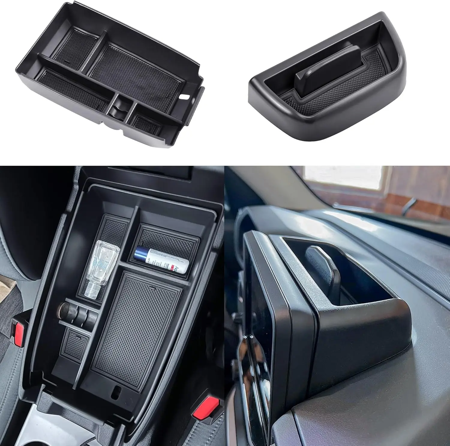 2PCS Console Organizer Set Compatible with Ford Bronco Sport Accessories 2021 2022 2023 2024，Interior Center Console Dash Storage Tray and Armrest Secondary Storage Box, Not Fit 2025 2026
