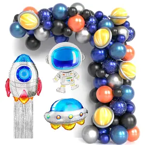 Outer Space Balloon Garland Kit89Pcs Outer Space Party Decorations With Ufo Rocket Astronaut Balloons Silver Foil Curtain For Space Themed Birthday Party Supplies