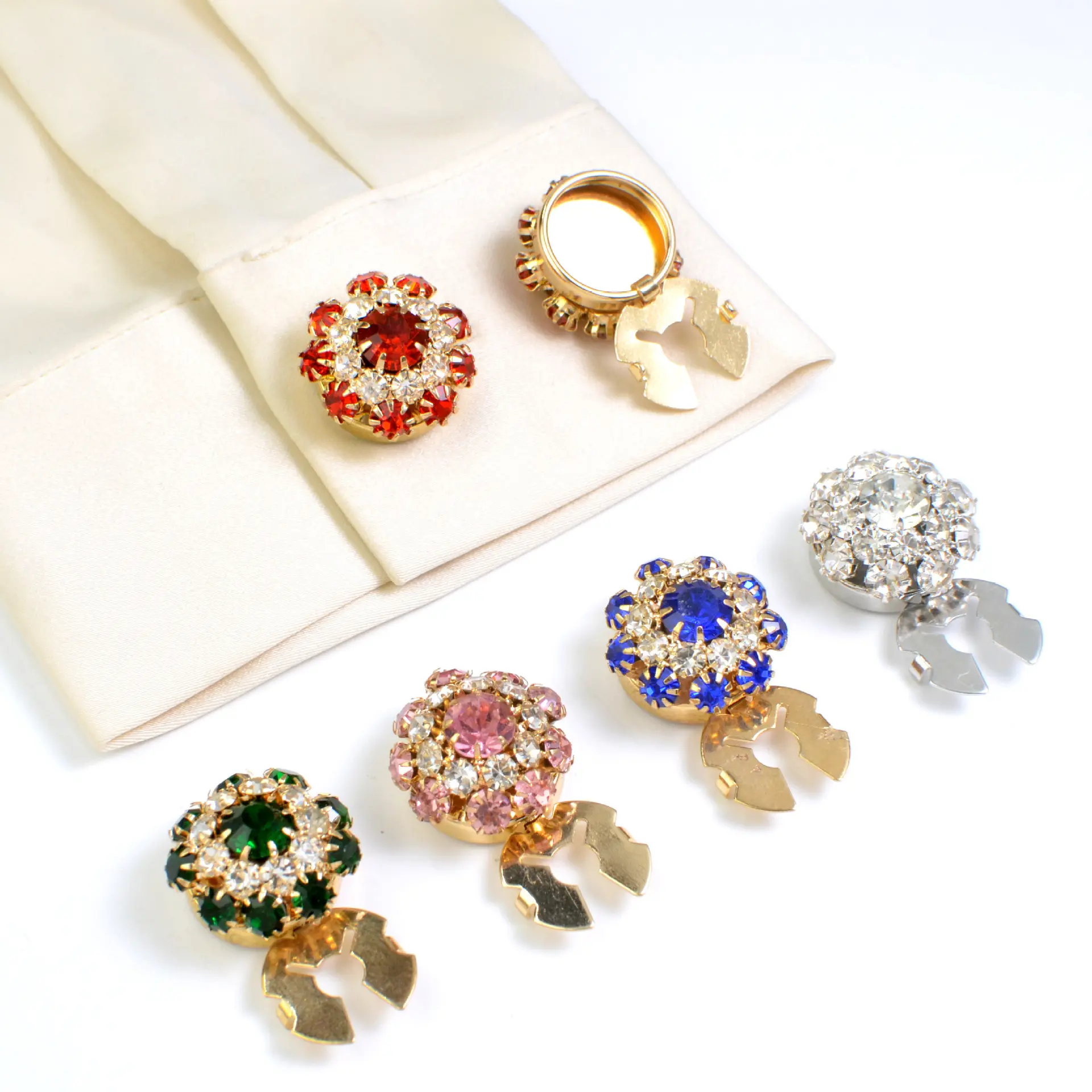 Fashion Pearl Glitter Rhinestones Sparkle Shirt Sleeve Buttons, Floral Collar Studs, Elegant Button Covers for Shirts & Blouses