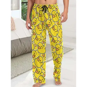 Men's Duck Print Pajama Pants, Comfortable Casual Polyester Blend Sleepwear Bottoms, Drawstring Waistband Design