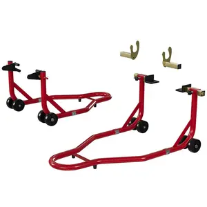 [HOT PRODUCT - FLASH SALE] Garvee Motorcycle Stand Lift 900LBS Capacity Front Rear Wheels Lift with U+L Adjustable Swingarm Spool for Maintenance and Repairs, Red