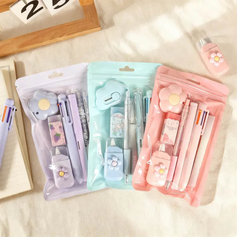 Kawaii Pastel Stationery Set with Zipper Pencil Pouch, Cute School Supplies Kit with Multi Color Pen, Gel Pen, Correction Tape & Mini Accessories, Aesthetic Desk Supplies for Students, Back to School, College, Office & Gifts