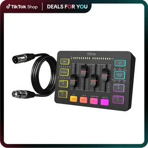 FIFINE SC3 Gaming Audio Mixer with XLR Cable Bundle, Streaming RGB PC Mixer with Microphone Cable, XLR Interface, Volume Faders, Mute Button, Computer Mic for Recording/Podcast/Vocal/Game Voice,father'sdaygifts