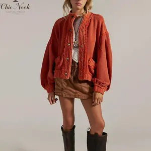 Women’s Knitted Long-Sleeve Button-Front Cardigan, Autumn Casual Jacket/Sweater, Streetwear