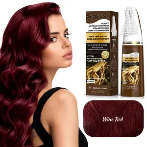 Cai Gai Bai 200ml Wine Red Plant Hair Color Comb Dye Kit, 1-Step DIY Self-Dye with Built-In Massage Comb, Natural Ginger & Ginseng Extract Hair Care, Waterproof Long-Lasting Anti-Fade for Gray Root Coverage