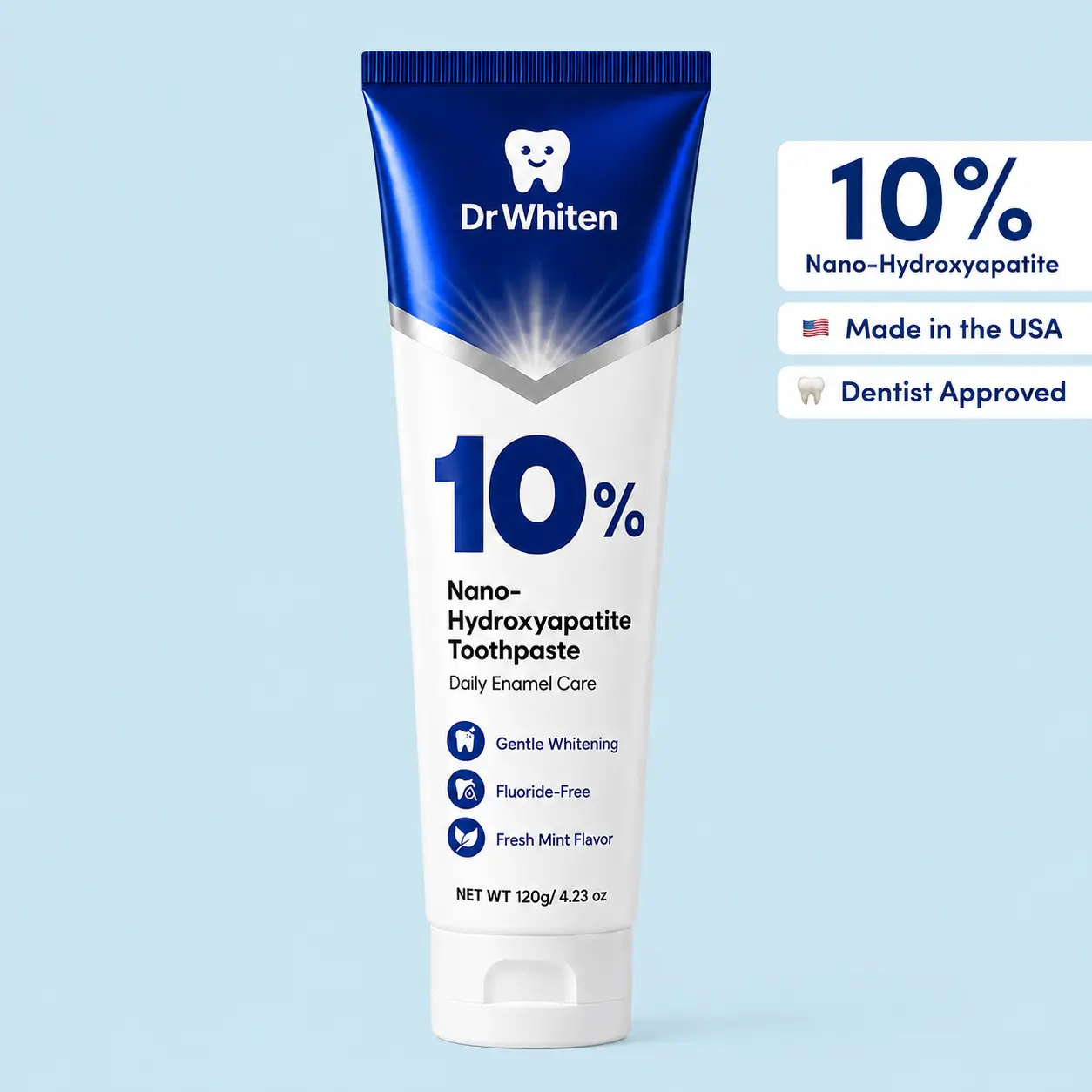 DrWhiten  10% Nano Hydroxyapatite Performance Whitening Toothpaste - Fluoride Free & Gentle Whitening - Clinically Supported & NASA-Developed nHA for Strong  & Bright, Smooth Teeth (4.32oz) Radiant Mint Dentist Formulated baking upgrade