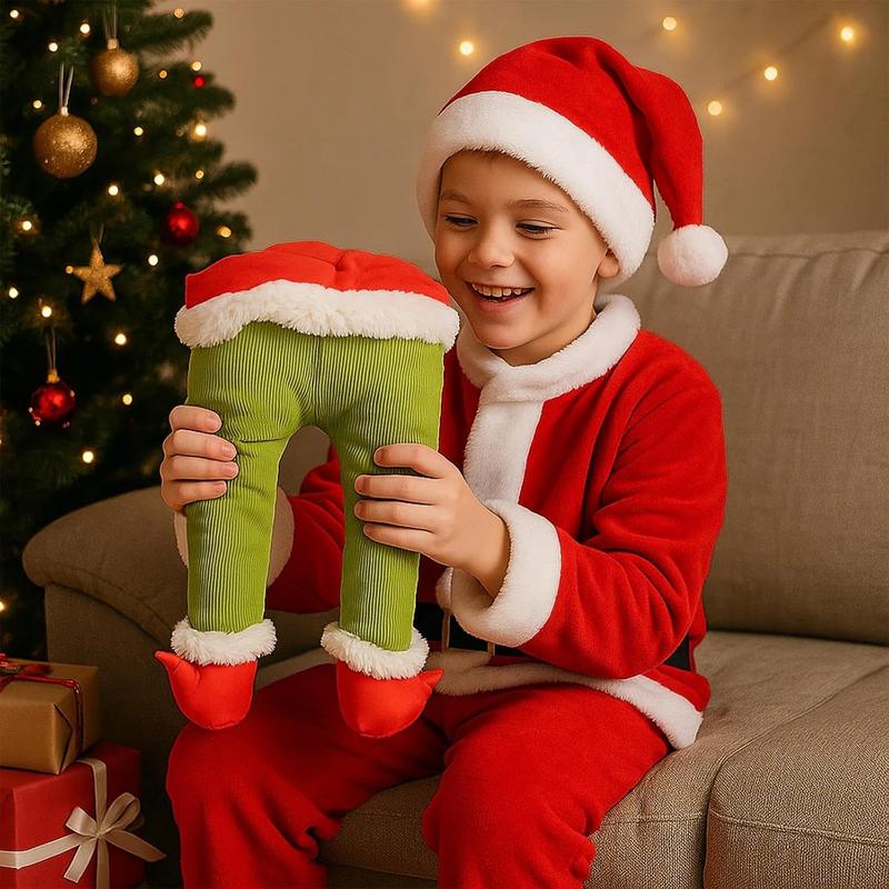 Christmas Elf Body Tree Decorations, Christmas Green Xmas Tree Topper, Pose-able Elf Stuffed Leg for Christmas Tree Hanging Oranemet